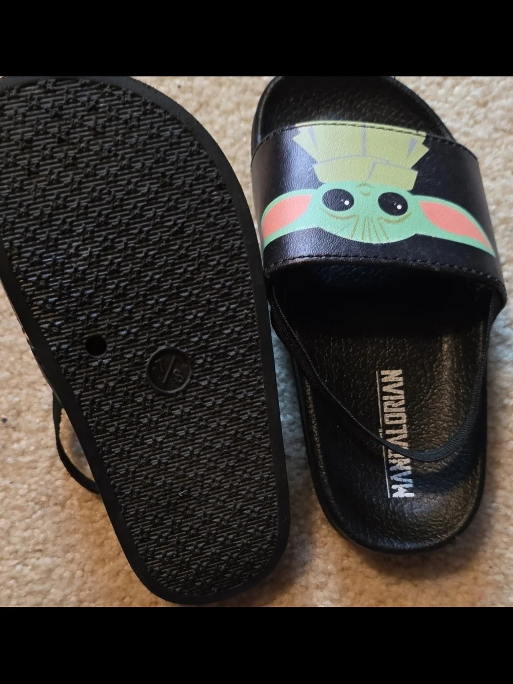 Star Wars Kids Black Slide Sandals with Grogu Face